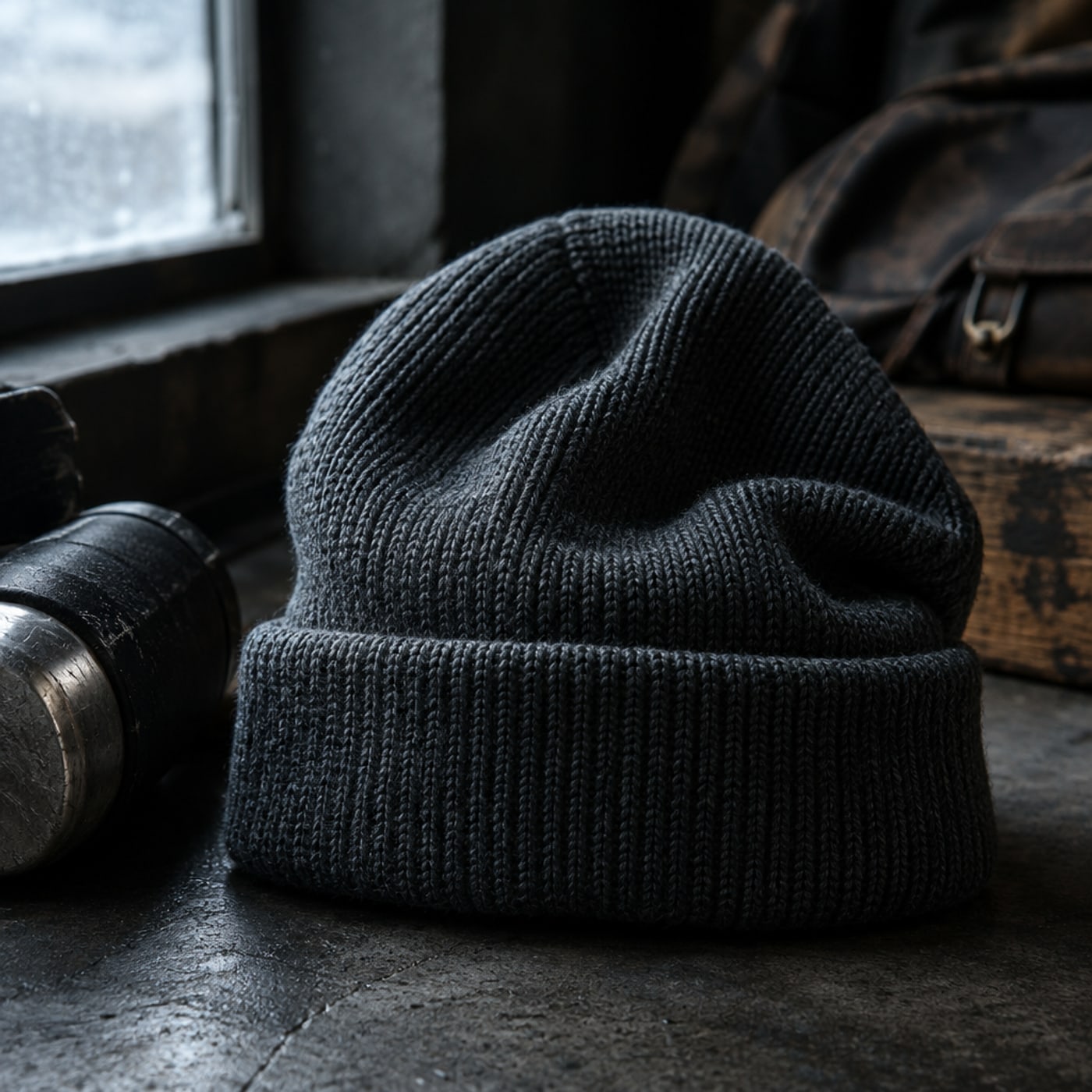 Charcoal cuffed knit beanie